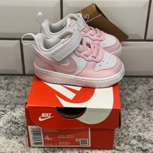 Nike Court Borough Low 2 Toddler Shoes Pink White Velcro Size 4C DV5458 105